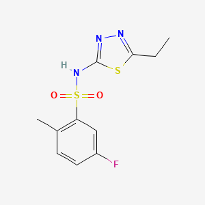 molecular formula C11H12FN3O2S2 B12930560 N-(5-Ethyl-1,3,4-thiadiazol-2-yl)-5-fluoro-2-methylbenzene-1-sulfonamide CAS No. 67475-17-6