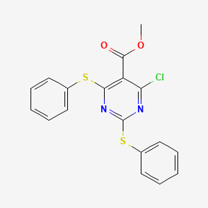 molecular formula C18H13ClN2O2S2 B12930613 Methyl 4-chloro-2,6-bis(phenylsulfanyl)pyrimidine-5-carboxylate CAS No. 87847-25-4