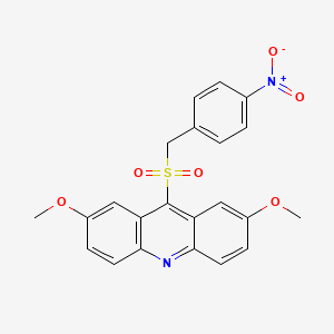 molecular formula C22H18N2O6S B12930701 2,7-Dimethoxy-9-[(4-nitrophenyl)methylsulfonyl]acridine CAS No. 827303-18-4