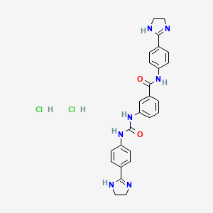 molecular formula C26H27Cl2N7O2 B12931526 N-[4-(4,5-dihydro-1H-imidazol-2-yl)phenyl]-3-[[4-(4,5-dihydro-1H-imidazol-2-yl)phenyl]carbamoylamino]benzamide;dihydrochloride 