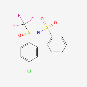 molecular formula C13H9ClF3NO3S2 B12931955 N-((4-Chlorophenyl)(oxo)(trifluoromethyl)-l6-sulfaneylidene)benzenesulfonamide 