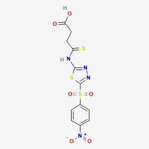 molecular formula C12H10N4O6S3 B12932005 4-{[5-(4-Nitrobenzene-1-sulfonyl)-1,3,4-thiadiazol-2-yl]amino}-4-sulfanylidenebutanoic acid CAS No. 6969-59-1