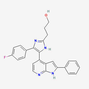 molecular formula C25H21FN4O B12932250 3-(4-(4-Fluorophenyl)-5-(2-phenyl-1H-pyrrolo[2,3-b]pyridin-4-yl)-1H-imidazol-2-yl)propan-1-ol 