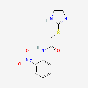 molecular formula C11H12N4O3S B12932410 2-((4,5-Dihydro-1H-imidazol-2-yl)thio)-N-(2-nitrophenyl)acetamide CAS No. 63274-80-6