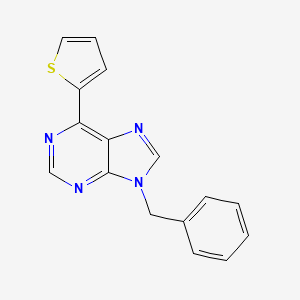 molecular formula C16H12N4S B12932575 9H-Purine, 9-(phenylmethyl)-6-(2-thienyl)- CAS No. 160516-05-2