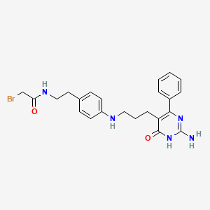 molecular formula C23H26BrN5O2 B12932596 N-[2-(4-{[3-(2-Amino-4-oxo-6-phenyl-1,4-dihydropyrimidin-5-yl)propyl]amino}phenyl)ethyl]-2-bromoacetamide CAS No. 15473-84-4