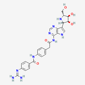 molecular formula C27H29N9O5 B12932774 N-(4-(2-((7-((2S,3S,4R,5R)-3,4-Dihydroxy-5-(hydroxymethyl)pyrrolidin-2-yl)-5H-pyrrolo[3,2-d]pyrimidin-4-yl)amino)-2-oxoethyl)phenyl)-4-guanidinobenzamide 