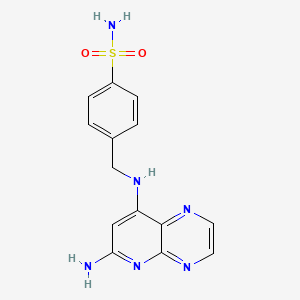 molecular formula C14H14N6O2S B12932850 4-{[(6-Aminopyrido[2,3-b]pyrazin-8-yl)amino]methyl}benzenesulfonamide CAS No. 21271-87-4