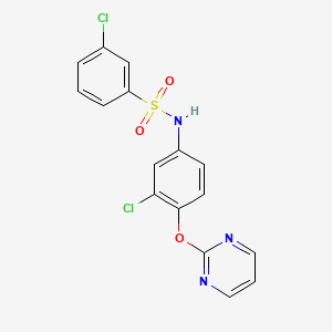 molecular formula C16H11Cl2N3O3S B12932934 Benzenesulfonamide, 3-chloro-N-[3-chloro-4-(2-pyrimidinyloxy)phenyl]- CAS No. 823782-55-4