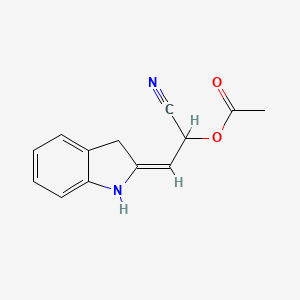 molecular formula C13H12N2O2 B12933221 1-Cyano-2-(indolin-2-ylidene)ethyl acetate 
