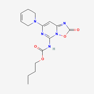 molecular formula C15H19N5O4 B12933322 Carbamic acid, (7-(3,6-dihydro-1(2H)-pyridinyl)-2-oxo-2H-(1,2,4)oxadiazolo(2,3-c)pyrimidin-5-yl)-, butyl ester CAS No. 83395-28-2