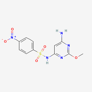 molecular formula C11H11N5O5S B12933886 N-(6-Amino-2-methoxypyrimidin-4-YL)-4-nitrobenzenesulfonamide CAS No. 40041-58-5