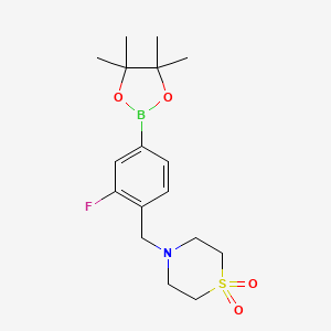 molecular formula C17H25BFNO4S B12934437 4-[2-Fluoro-4-(4,4,5,5-tetramethyl[1,3,2]dioxaborolan-2-yl)benzyl]thiomorpholine 1,1-dioxide 