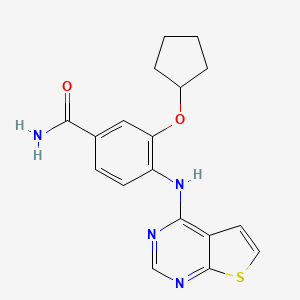 molecular formula C18H18N4O2S B12934538 3-(Cyclopentyloxy)-4-({thieno[2,3-d]pyrimidin-4-yl}amino)benzamide CAS No. 917908-04-4