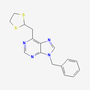 molecular formula C16H16N4S2 B12934553 6-((1,3-dithiolan-2-yl)methyl)-9-benzyl-9H-purine CAS No. 920503-71-5