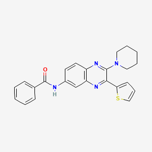 molecular formula C24H22N4OS B12934782 Benzamide, N-[2-(1-piperidinyl)-3-(2-thienyl)-6-quinoxalinyl]- CAS No. 832081-96-6