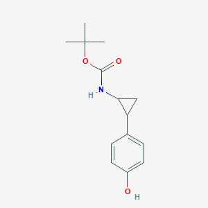 molecular formula C14H19NO3 B12935051 tert-Butyl (2-(4-hydroxyphenyl)cyclopropyl)carbamate 