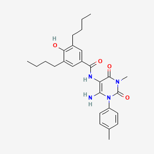 molecular formula C27H34N4O4 B12935065 N-[6-Amino-3-methyl-1-(4-methylphenyl)-2,4-dioxo-1,2,3,4-tetrahydropyrimidin-5-yl]-3,5-dibutyl-4-hydroxybenzamide CAS No. 176370-46-0