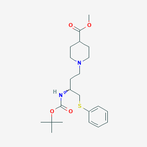 molecular formula C22H34N2O4S B12935098 Methyl (R)-1-(3-((tert-butoxycarbonyl)amino)-4-(phenylthio)butyl)piperidine-4-carboxylate 