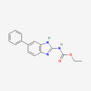 molecular formula C16H15N3O2 B12935162 Carbamic acid, (5-phenyl-1H-benzimidazol-2-yl)-, ethyl ester CAS No. 83821-08-3