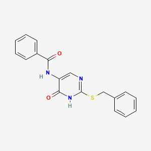 molecular formula C18H15N3O2S B12935441 N-[2-(Benzylsulfanyl)-6-oxo-1,6-dihydropyrimidin-5-yl]benzamide CAS No. 109315-25-5