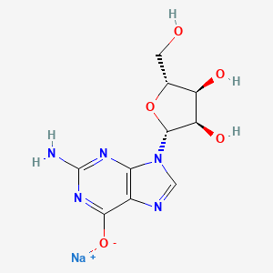 molecular formula C10H12N5NaO5 B12935505 Sodium 2-amino-9-((2R,3R,4S,5R)-3,4-dihydroxy-5-(hydroxymethyl)tetrahydrofuran-2-yl)-9H-purin-6-olate 