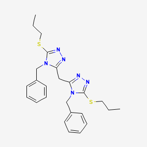 molecular formula C25H30N6S2 B12935580 Bis(4-benzyl-5-(propylthio)-4H-1,2,4-triazol-3-yl)methane CAS No. 62575-60-4