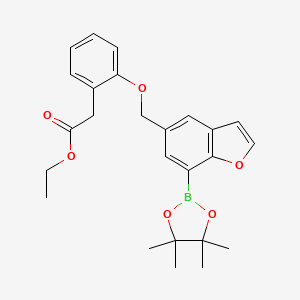 molecular formula C25H29BO6 B12935671 Ethyl 2-(2-((7-(4,4,5,5-tetramethyl-1,3,2-dioxaborolan-2-yl)benzofuran-5-yl)methoxy)phenyl)acetate 