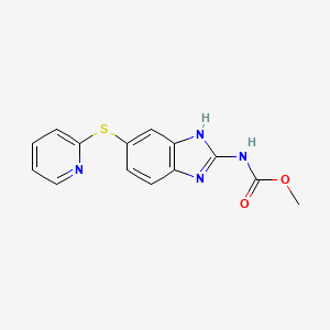 molecular formula C14H12N4O2S B12936034 Carbamic acid, [5-(2-pyridinylthio)-1H-benzimidazol-2-yl]-, methyl ester CAS No. 55564-22-2
