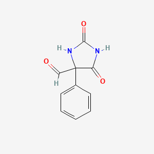 molecular formula C10H8N2O3 B12936085 2,5-Dioxo-4-phenylimidazolidine-4-carbaldehyde CAS No. 6952-40-5