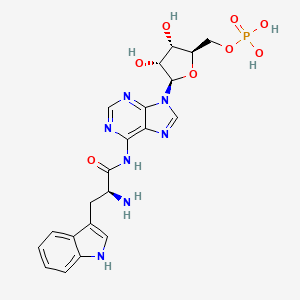 molecular formula C21H24N7O8P B12936200 ((2R,3S,4R,5R)-5-(6-((S)-2-Amino-3-(1H-indol-3-yl)propanamido)-9H-purin-9-yl)-3,4-dihydroxytetrahydrofuran-2-yl)methyl dihydrogen phosphate 