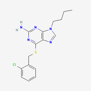 molecular formula C16H18ClN5S B12936211 9-Butyl-6-((2-chlorobenzyl)thio)-9H-purin-2-amine CAS No. 94252-91-2