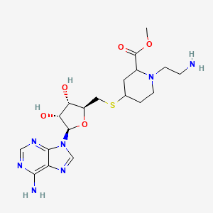 molecular formula C19H29N7O5S B12936456 Methyl 4-((((2S,3S,4R,5R)-5-(6-amino-9H-purin-9-yl)-3,4-dihydroxytetrahydrofuran-2-yl)methyl)thio)-1-(2-aminoethyl)piperidine-2-carboxylate 