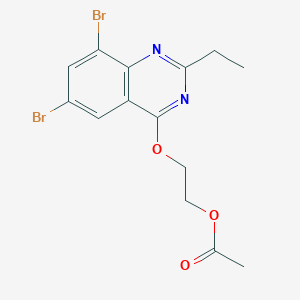 molecular formula C14H14Br2N2O3 B12937177 2-((6,8-Dibromo-2-ethylquinazolin-4-yl)oxy)ethyl acetate 