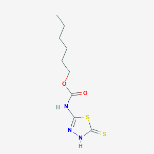 molecular formula C9H15N3O2S2 B12937212 Hexyl (5-sulfanylidene-4,5-dihydro-1,3,4-thiadiazol-2-yl)carbamate CAS No. 99063-90-8