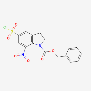 molecular formula C16H13ClN2O6S B12937346 Benzyl 5-(chlorosulfonyl)-7-nitro-2,3-dihydro-1H-indole-1-carboxylate 