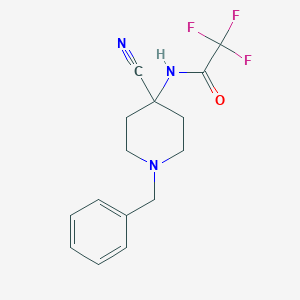 molecular formula C15H16F3N3O B12937422 N-(1-Benzyl-4-cyanopiperidin-4-yl)-2,2,2-trifluoroacetamide 