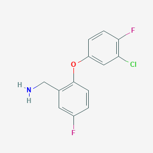 molecular formula C13H10ClF2NO B12937526 (2-(3-Chloro-4-fluorophenoxy)-5-fluorophenyl)methanamine 