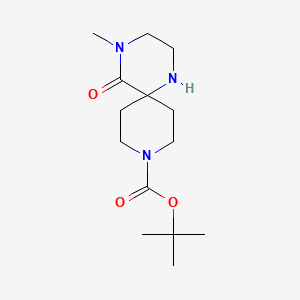 molecular formula C14H25N3O3 B12937539 tert-Butyl 4-methyl-5-oxo-1,4,9-triazaspiro[5.5]undecane-9-carboxylate 