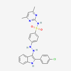molecular formula C26H23ClN6O2S B12937778 Benzenesulfonamide, 4-(2-(2-(4-chlorophenyl)-1H-indol-3-yl)hydrazino)-N-(4,6-dimethyl-2-pyrimidinyl)- CAS No. 88152-04-9