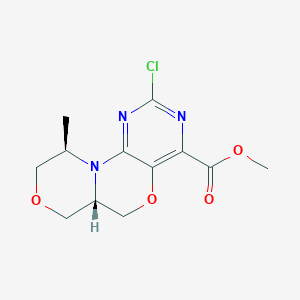 molecular formula C12H14ClN3O4 B12937972 Methyl (6aS,10R)-2-Chloro-10-methyl-6a,7,9,10-tetrahydro-6H-[1,4]oxazino[4,3-d]pyrimido[5,4-b][1,4]oxazine-4-carboxylate 