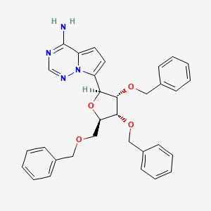 molecular formula C32H32N4O4 B12938028 7-((2S,3S,4R,5R)-3,4-bis(benzyloxy)-5-((benzyloxy)methyl)tetrahydrofuran-2-yl)pyrrolo[2,1-f][1,2,4]triazin-4-amine 