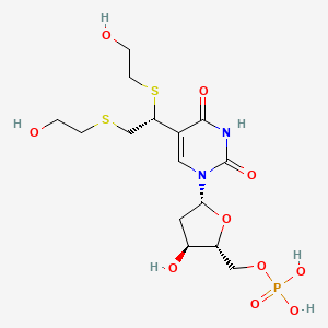 molecular formula C15H25N2O10PS2 B12938093 ((2R,3S,5R)-5-(5-((R)-1,2-Bis((2-hydroxyethyl)thio)ethyl)-2,4-dioxo-3,4-dihydropyrimidin-1(2H)-yl)-3-hydroxytetrahydrofuran-2-yl)methyl dihydrogen phosphate 