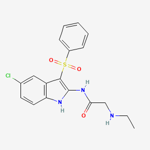 molecular formula C18H18ClN3O3S B12938419 N-(5-Chloro-3-(phenylsulfonyl)-1H-indol-2-yl)-2-(ethylamino)acetamide CAS No. 918493-45-5