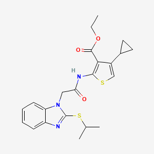molecular formula C22H25N3O3S2 B12938610 Ethyl 4-cyclopropyl-2-(2-{2-[(propan-2-yl)sulfanyl]-1H-benzimidazol-1-yl}acetamido)thiophene-3-carboxylate CAS No. 6607-35-8