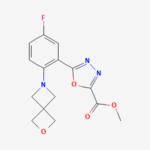 molecular formula C15H14FN3O4 B12938764 Methyl 5-(5-fluoro-2-(2-oxa-6-azaspiro[3.3]heptan-6-yl)phenyl)-1,3,4-oxadiazole-2-carboxylate 