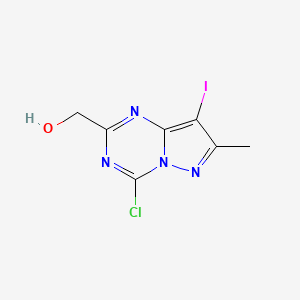 molecular formula C7H6ClIN4O B12938976 (4-Chloro-8-iodo-7-methylpyrazolo[1,5-a][1,3,5]triazin-2-yl)methanol 