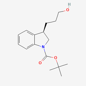 molecular formula C16H23NO3 B12939368 tert-Butyl (R)-3-(3-hydroxypropyl)indoline-1-carboxylate 