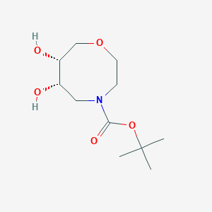 molecular formula C11H21NO5 B12939606 Rel-tert-butyl (6S,7R)-6,7-dihydroxy-1,4-oxazocane-4-carboxylate 