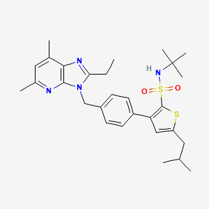 molecular formula C29H38N4O2S2 B12939729 N-(tert-Butyl)-3-(4-((2-ethyl-5,7-dimethyl-3H-imidazo[4,5-b]pyridin-3-yl)methyl)phenyl)-5-isobutylthiophene-2-sulfonamide 